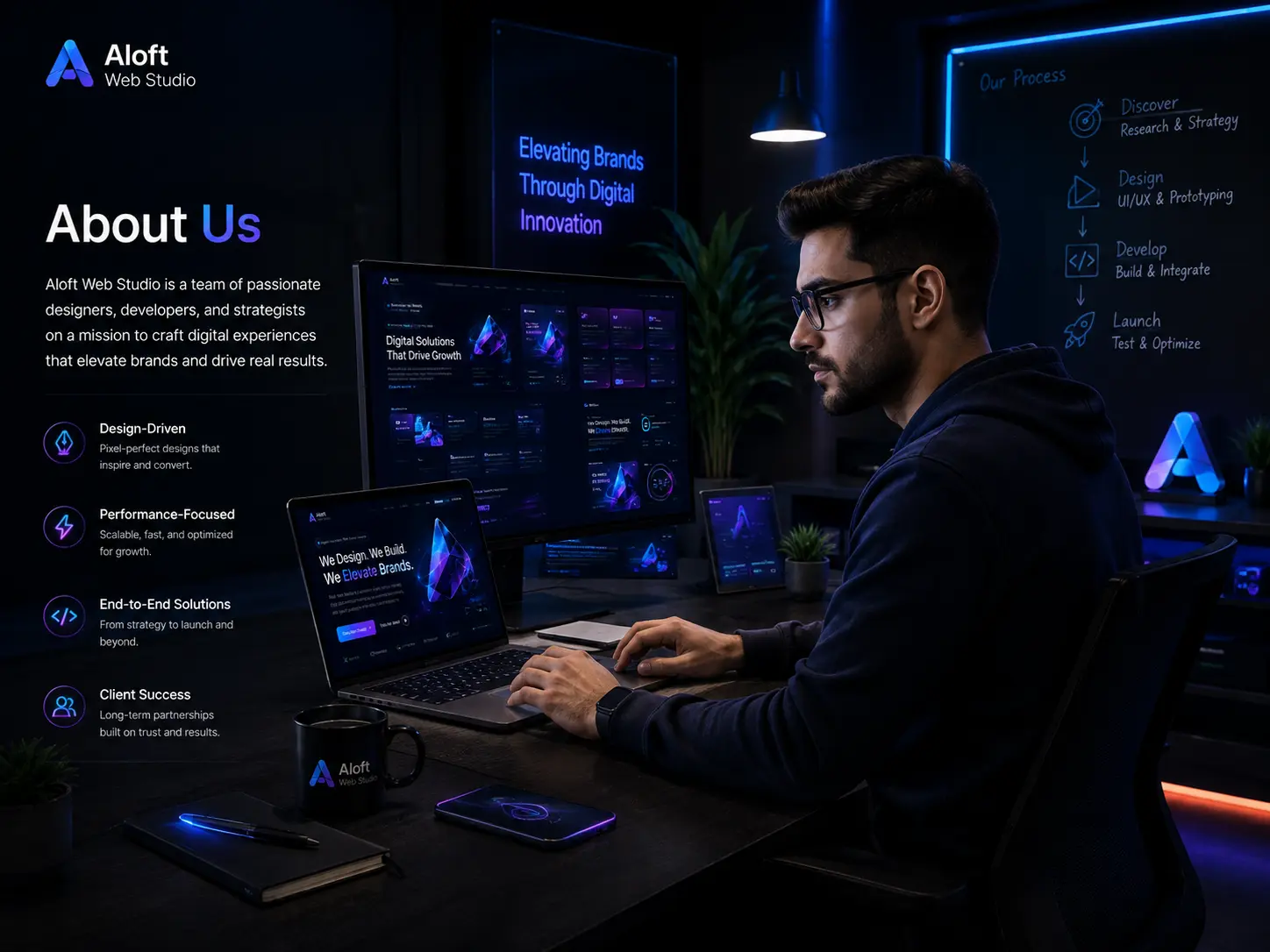 Aloft Web Studio professional working on website development