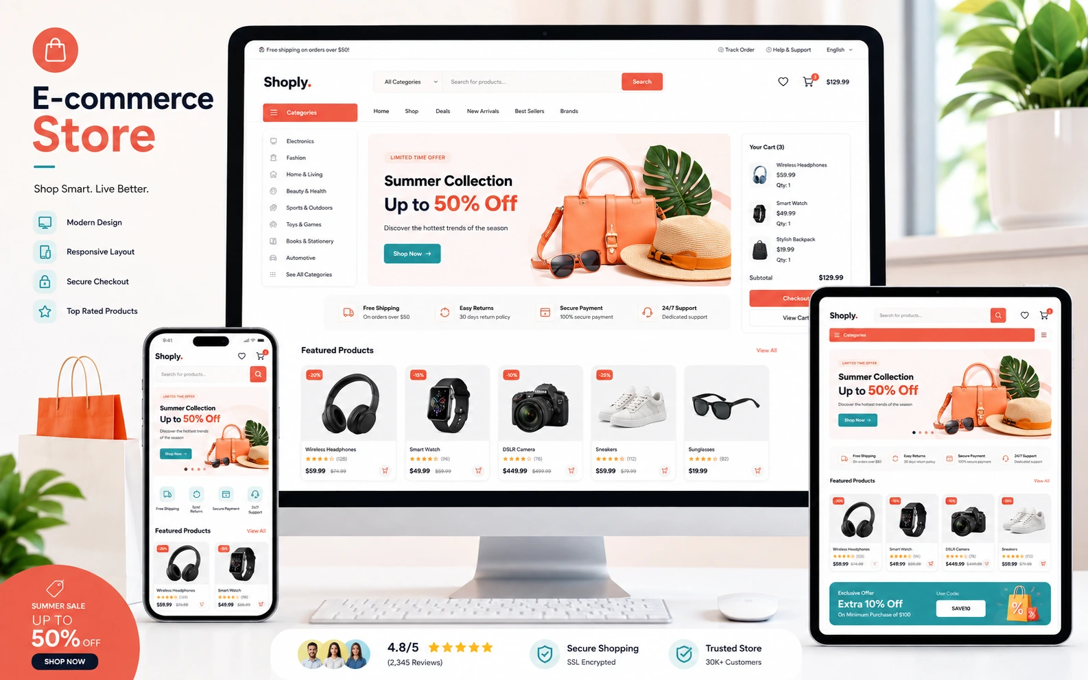 E-commerce Store displayed on desktop, tablet and mobile devices